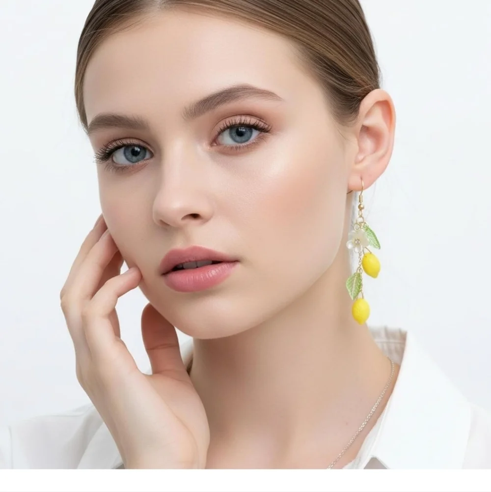 Lemon Drop Earrings with Green Leaves